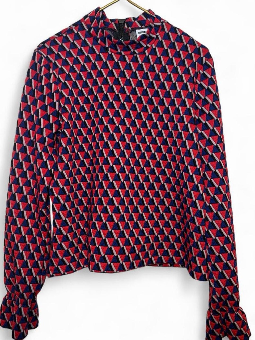Noisy May by ASOS Mod Triangle Geometric Print Mock Neck Blouse | L | EUC